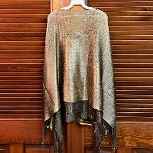 Gold Poncho Overwrap with Fringe